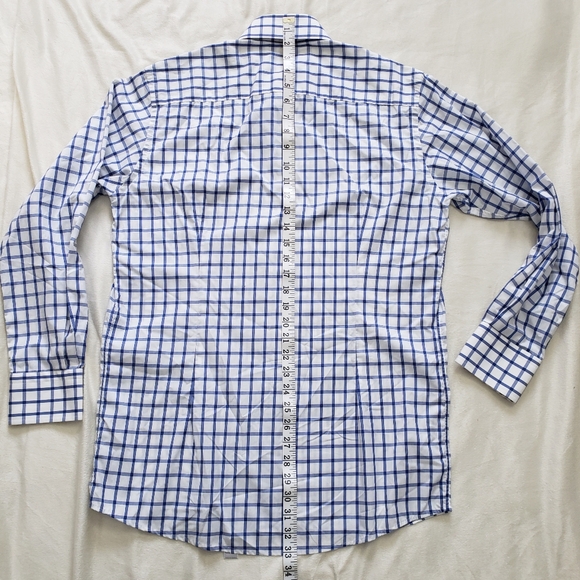 Eton Contemporary Dress Shirt White Blue Windowpane Plaid Button Up 15.5 39 - Picture 9 of 10
